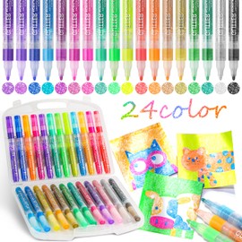 ZSCM 24 Colors Acrylic Glitter Markers Paint Pens, Rock Painting Pens Markers Metallic Art Marker for Kids Adults Card Making Painting Glass Ceramic Wood Canvas School Supplies Crafts