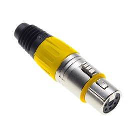 5 Pole XLR Socket, Yellow - Female Audio Mic Microphone DMX Plug Jack Socket, Nicked-Plated Adapter, Metal Construction Connector With Plastic Housing