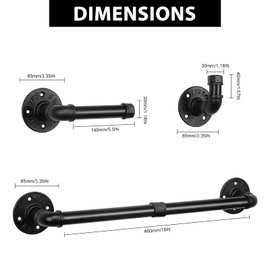 Livabber 5 Pieces Industrial Pipe Bathroom Towel Rack Set, Bathroom Hardware Include 18 Inch Towel Bar, Toilet Paper Holder, Wall Mounted Heavy Duty Rustic Iron Decor Accessories Kit , Black