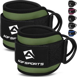 AQF Ankle Straps for Cable Machines Attachment - Neoprene Padded Gym Wrist Cuff Legs Extensions Curls, Kickbacks, Weightlifting Hip Abductor, Abs, Glute Workout (Military Green, Pair)