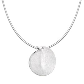 Vinani Design 2ARG-S00 Round Round Pendant Elegant Brushed with Sterling Silver 925 Snake Chain Italy, Sterling Silver, No Gemstone