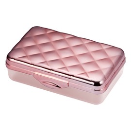 It's Academic Metallic Pencil Case Box, Hard Plastic, Stylish Quited-Pattern Lid, Rose Gold