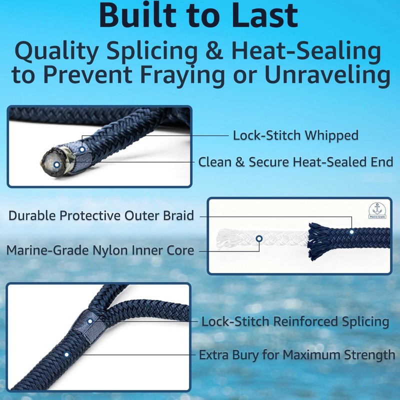 PACTHSD Double Braid 1/2" x 30' Boat Dock Lines (2-Pack)