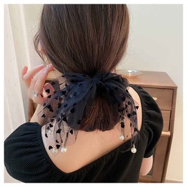 Inilbran Boho Bow Hair Rope Scrunchies French Silk Chiffon Bow Hair Band Hair Bands Large Bow Elastic Hair Band Ropes Vintage Pearl Bow Ponytail Scrunchy Hair Bands Hair Accessories