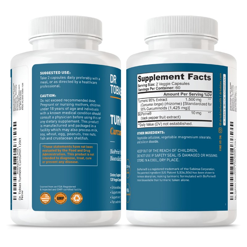 Dr. Tobias Turmeric Curcumin 1500mg with BioPerine – Extra Strength