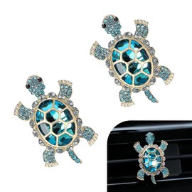 Opuweiy Turtle Car Accessories, Cute Turtle Air Fresheners Diffuser Vent Clip, Crystal Rhinestone Auto Air Conditioning Outlet Clip, Sea Turtles Car Decorative for Women (Blue, 2PCS)