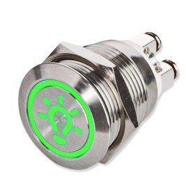 Metzler LED Push Button - Light - Symbol - Diameter 19 mm - Flat Button Surface - Screw Contacts - Waterproof Dustproof IP67 - AC/DC (Green)