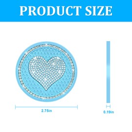 ipelo Heart Bling Car Cup Holder Coaster, 2PCS Universal Crystal Rhinestone Loving Heart Car Coasters, Cute Vehicle Anti-Slip Drink Cup Mat, Auto Interior Accessories Universal for Women Girls (Blue)