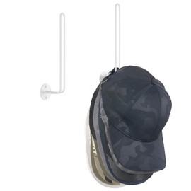 Mkono Hat Organizer for Baseball Caps, Set of 2 Wall Hat Rack 7.9 Inches Space Saving Holds 40 Caps Modern L -Shaped Hat Hooks Wall Mount Hat Holder for Closet Bedroom Storage, Medium, White