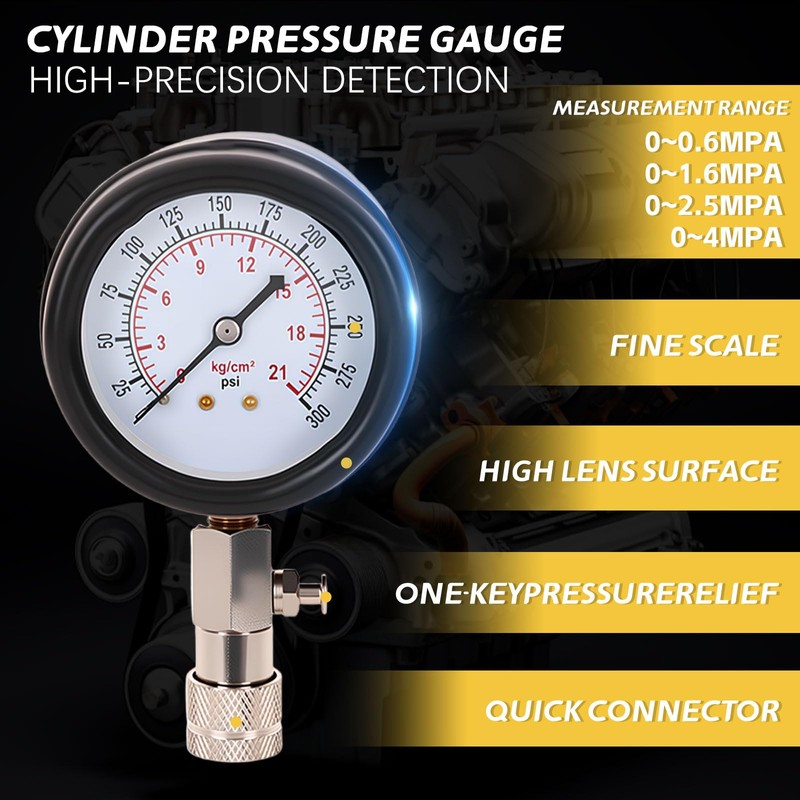 Compression Tester Petrol with 4 Adaptors M10 M12 M14 M18