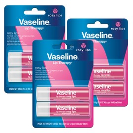 Vaseline Vaseline Lip Therapy Care Rosy, Fast-Acting Nourishment, Ideal for Chapped, Dry, Cracked, or Damaged Lips, Lip Balm, 3-Pack of 2, 0.16 Oz Each, 6 Lip Balms