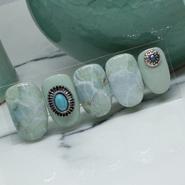 Korean celadon handmade nail tips - Short ballerina / 고려청자 수제네일팁 - 숏발레리나