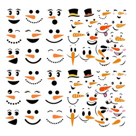 Yimisya 4 Sheets Creative Snowman Decals Christmas Window Wall Clings Snowman Face Stickers Christmas Party Refrigerator Glass Cups Decals