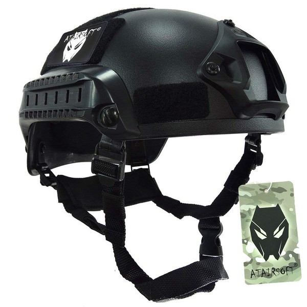 ATAIRSOFT PJ Type Tactical Airsoft Paintball MICH 2001 Helmet with Side Rail & NVG Mount Black