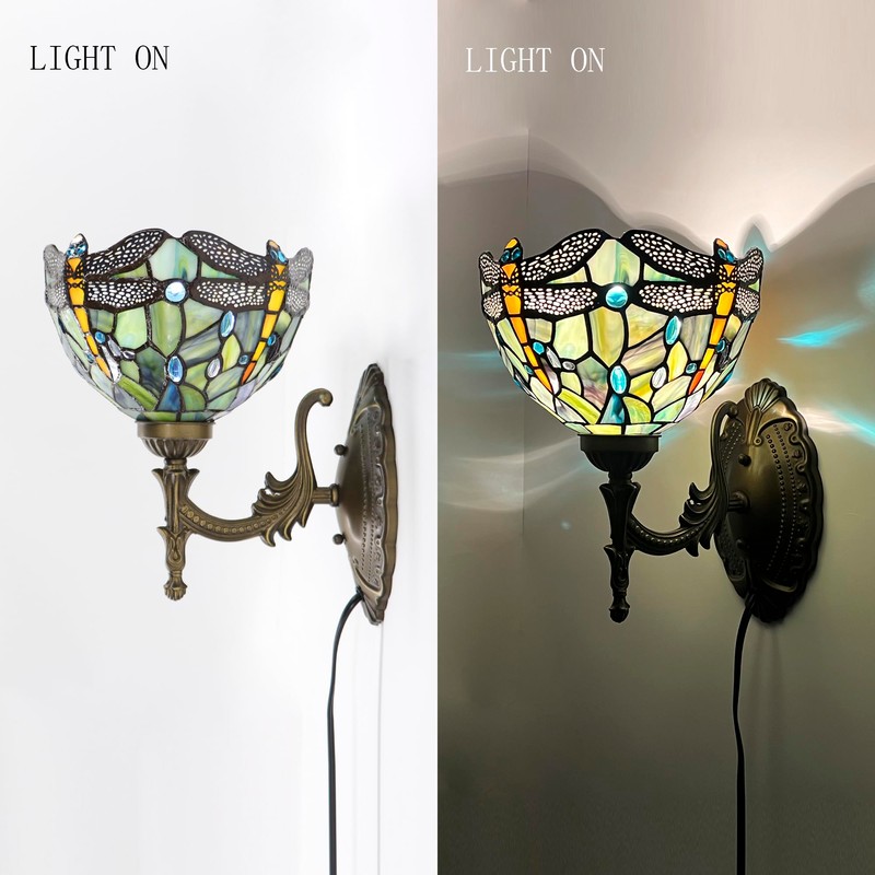 HWDFEI Tiffany Sconce Lamp Stained Glass Wall Lamp,8X10.5X11 Inch Plug