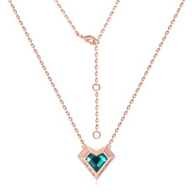 Leafael Ivy Heart Necklaces for Women, 925 Sterling Silver Chain, Emerald Green May Birthstone Crystal Geometric Pendant, 18K Rose Gold Plated, Jewelry Gifts for Her, I Love You to The Moon and Back