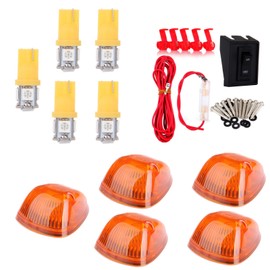 cciyu 5x Amber Cab Roof Marker Lights LED Cab Clearance Lights Assembly+T10 5-5050-SMD Yellow LED Bulbs for 2003-2016 Dodge Ram 1500 2500 3500 Roof Top Clearance Lights Running Lights Cab Lights