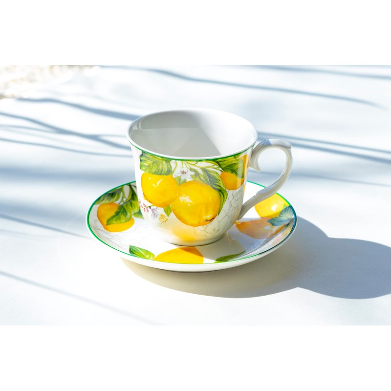 Grace Teaware Lemon Garden Fine Porcelain Tea Cup and Saucer