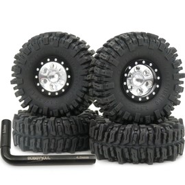 HOBBYSOUL 64mm Tall 1.0 tires & Adjustable Offset 1.0 wheels, Soft Sticky 1.0 Mud slingers Tires & Negative Offset 1.0 Beadlock Wheels Fit For 1:24 SCX24 & 1/18 TRX4M Crawler