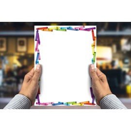 Colorful Crayon Border Stationery - 8.5 x 11 - USA Made - 60 Letterhead Sheets for Kids - Teacher Letterhead - Teacher Paper (Crayons)
