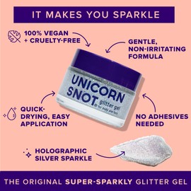 UNICORN SNOT Holographic Face Glitter & Body Glitter Gel | Hair Glitter, Vegan & Cruelty Free, 1.7 oz Silver Glitter (Disco)