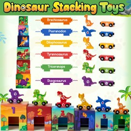 Atoylink Toddler Dinosaur Sorting and Stacking Toys with Magnetic Wooden Dinosaur Train Set, Baby Number Blocks Nesting Boxes Preschool Learning Montessori Toys for 1 2 3 Year Old Boys Girls Gift