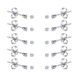 Fosir 6-10 Pairs Tiny Women'S Stainless Steel round Clear Cubic Zirconia Stud Earring
