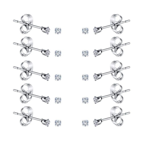 Fosir 6-10 Pairs Tiny Women'S Stainless Steel round Clear Cubic