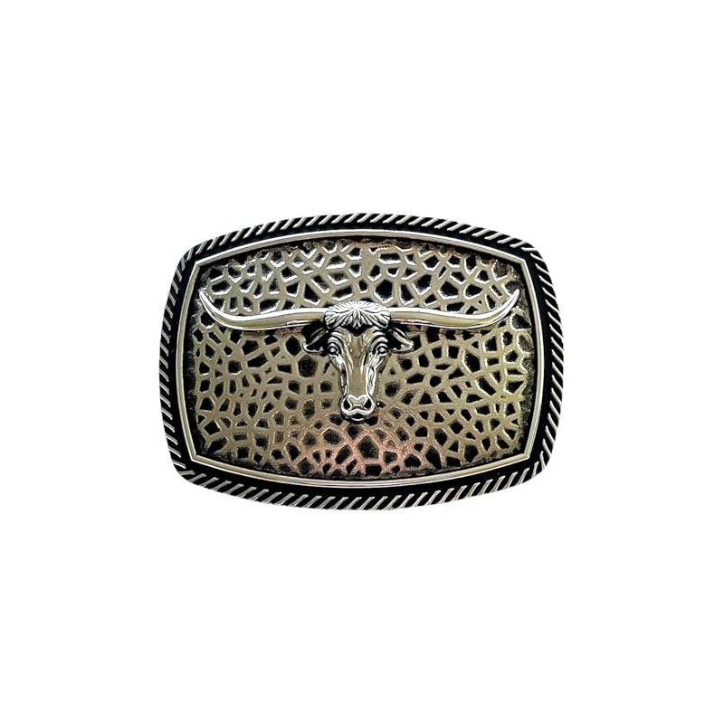 H27 Western Cowboy Buckle with Embossed Details, metallic silver, L
