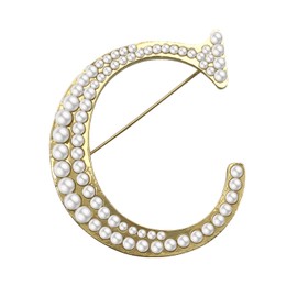 XGALBLA Broche de solapa de metal chapado en letras del alfabeto (A-Z) con perlas de imitación para mujeres y niñas (tono dorado), Metal Perla de imitación, Perla simulada,