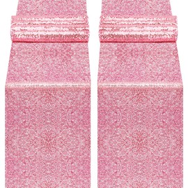 yuboo Camino de Mesa de Lentejuelas Rosadas, Paquete de 2 Caminos de Mesa de 12 x 108 Pulgadas, Color Rosa Claro Brillante, para Mujeres y niñas, Fiesta de cumpleaños, Boda, Novia, Baby Shower,