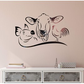 Vinyl Wall Decal Farm Animals Cow Pig Rooster House Pets Stickers Mural Large Decor (g1343) Black