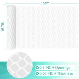 Plastic Mesh Fence Sheet 15.7IN x 10FT - 0.3IN Opening Plastic Chicken Wire Netting Roll Durable for Dogs, Poultry, Puppy, Garden Snake Barrier with 50 Pcs Zip Ties - White