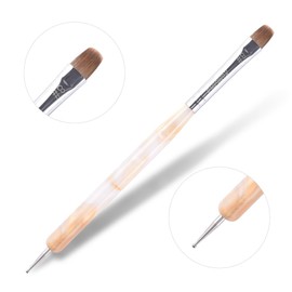 Rolabling 2-Way French Tip Brush Kolinsky Sable Gel Nail Brush for French Tip with Dotting Tool Manicure Design Nail Art Tool Suitable for Nail Drawing and DIY at Home (Size 4)