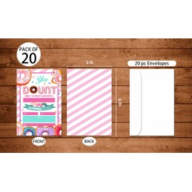 JUSITAKEET Donut Birthday Party Invitations, Doughnut Party Invitations, Teenagers Party Decorations, Favors for Kids Birthday - 20 Cards with Envelopes (008)