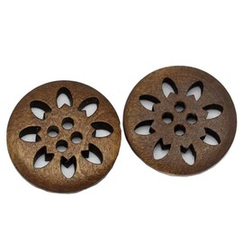 HugeStore 20 Pcs Brown Snowflake Carved 4 Holes Wood Buttons Wooden Sewing Buttons for DIY Craft