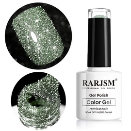 RARJSM Glitter Gel Nail Polish Light Green Flash Gel Polish Sparkle Shiny Gel Nail Art Varnish Manicure Refletive Diamond Nail Gel For Salon Home DIY UV LED Curing Required 7.5ml