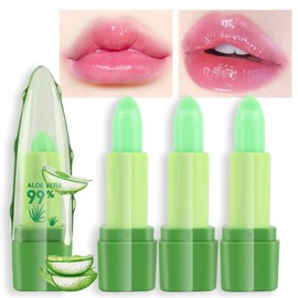 BINGBRUSH 3 Pcs Aloe Vera Color Changing Lipstick Queen,Long Lasting Lip Care Nutritious Plumper Lip Balm Moisturizer Magic PH Temperature Color Change Lip Gloss Makeup Set for Women