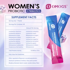 OMOGS Women's Probiotic,120-Billion-CFUs, 18 Strains, with 3 Prebiotics and Cranberry Extract, Help for Immune Booster, Digestive Health, Gut Health and Vaginal Health