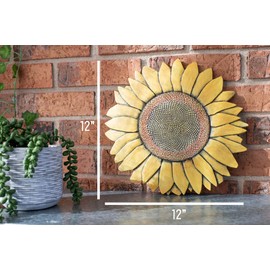 NAT & Jules Sunflower Shaped Dimensional Indoor Outdoor 12 inch Cast Resin Decorative Garden Stepping Stone, Patio, Walkway Sculpture Yard Art, Colorful Yellow