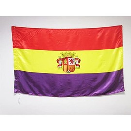 AZ FLAG - Second Spanish Republic Flag with Coat of Arms - 150 x 90 cm Satin - Republic of Spain Flag 100% Polyester with Brass Eyelets - 110 g