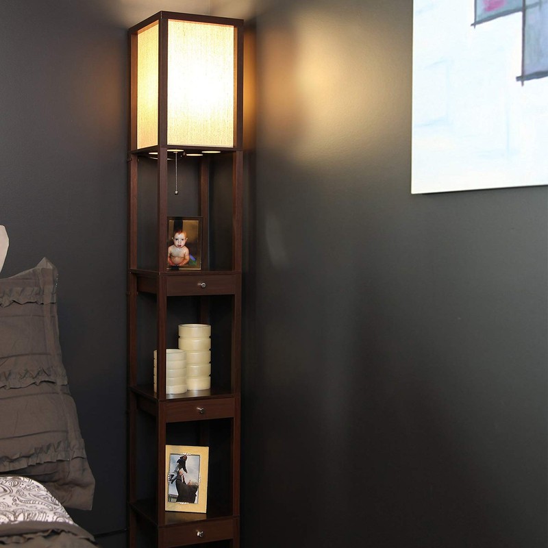 Brightech Maxwell Drawer Edition - Modern Shelf Floor Lamp with