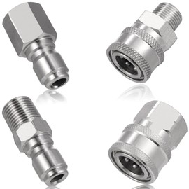 2 Sets NPT 3/8 Inch Pressure Washer Coupler Quick Connect Plug Stainless Steel Male and Female Quick Connect Fittings Pressure Washer Adapter Set (Internal Thread, External Thread)