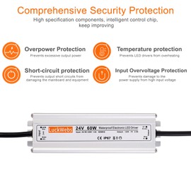 LuckWebs 24V 60W Waterproof LED Driver Power Supply AC90-130V to DC24V2.5A Low Voltage IP67 Transformer Outdoor LED Garden Light Power Supply Suitable for Indoor and Outdoor 24V Devices