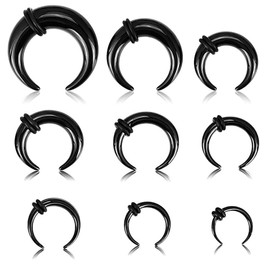 JIVENORTE 14G-00G Acrylic Pincher Tapers Septum Ring C Shape Buffalo Stretcher Expander with Black O-Rings for Stretching Pierced Nose Ear Cartilage 9Pcs