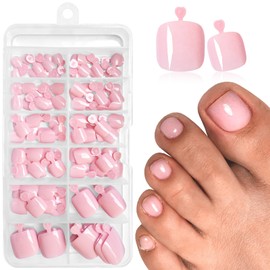 LoveOurHome 120pc Light Pink Press on Toenails Women Fake Toe Nails with Glue Tabs,Pink Fake Toenails Press on Toe Nails Glue on Toenails Acrylic Toe Nail Tips Artificial False Toenails for Women