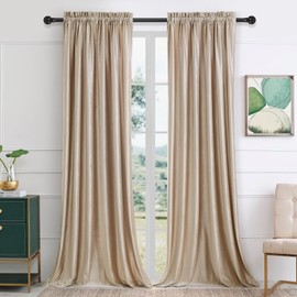 Champagne Beige Velvet Curtains 108 inches for Living Room Luxury Room Darkening Curtain Elegant Bedroom Thermal Insulated Modern Heavy Thick Soft Soundproof Rod Pocket Window Drapes Set of 2 Panels
