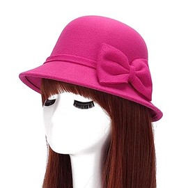CynKen Women Polyester Church Cloche Flapper Hat Lady Bucket Winter Flower Cap Rose