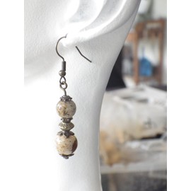 Ohrringe aus braunen Jaspisperlen und antiken Bronzeperlen