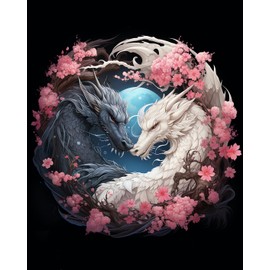 Rebotipy A Black Dragon and A White Dragon in Flowers Paint by Numbers Kits for Adults Kids Digital Art Fantasy Dragon DIY Paint by Number for Home Wall Decor 16 x20 in